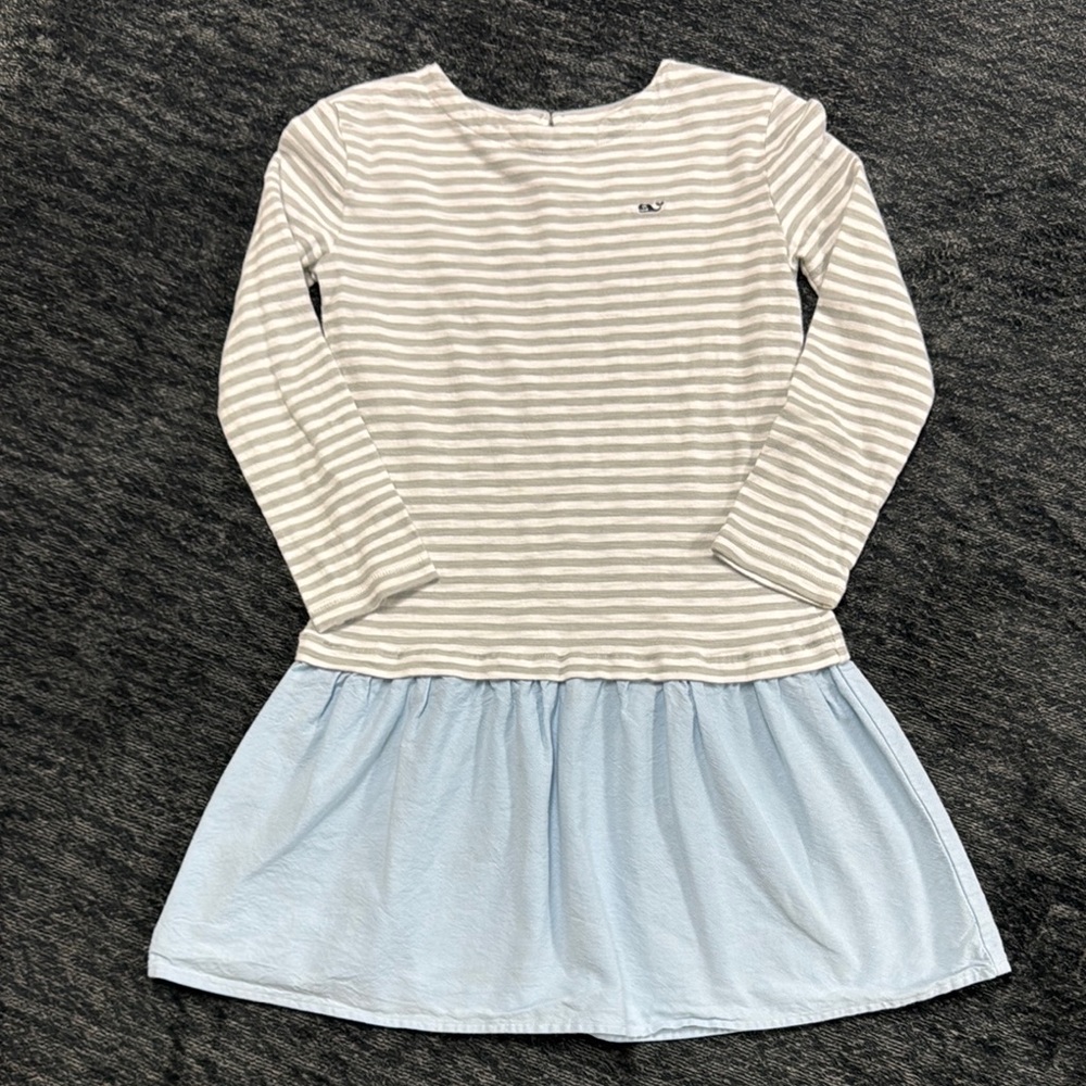 Vineyard Vines Grey and White Raglan Long Sleeve Dress with Baby Blue bottom.